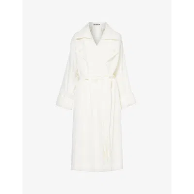 Issey Miyake Womens Offwhite Shaped Membrane Double-breasted Woven-blend Trench Coat