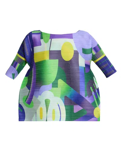 Issey Miyake Playground Abstract-print Pleated Blouse In Multi