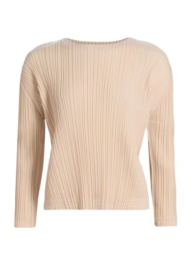 Issey Miyake Women's Pleated Long-sleeve Top In Neutral