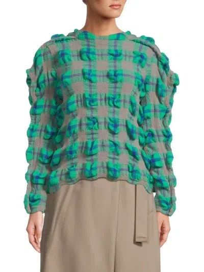 Issey Miyake Women's Rhythm Wool Blend Checked Jacket In Green Multi