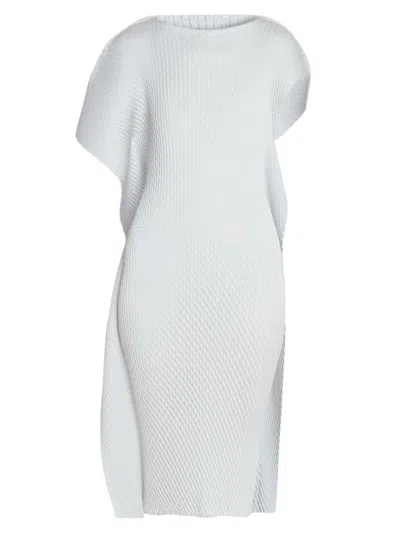 Issey Miyake Women's Sleek Pleats Asymmetric Midi-dress In Light Gray