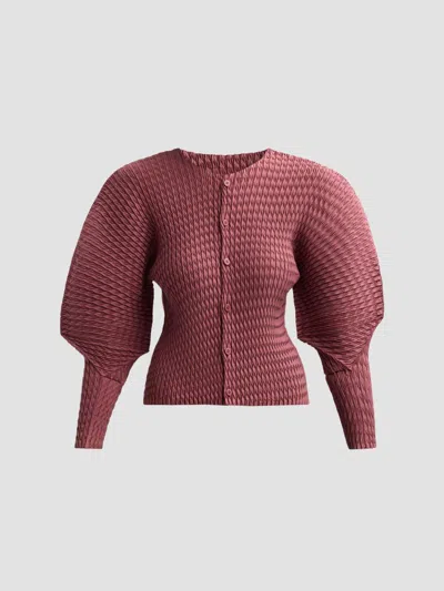 Issey Miyake Women's Sleek Pleats Cardigan In Burgundy