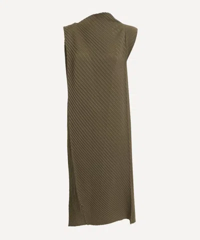 ISSEY MIYAKE ISSEY MIYAKE WOMEN'S SOFT FOLD PLEATS KHAKI DRESS