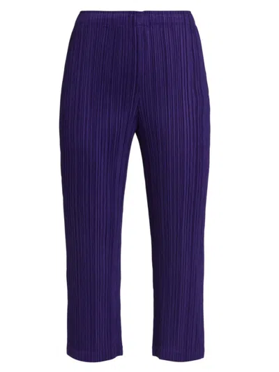 Issey Miyake Women's Thicker Bottoms Pleated Ankle Pants In Blue Purple