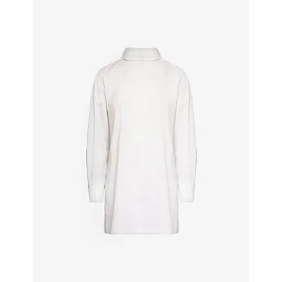 Issey Miyake Womens White High-neck Split-hem Cotton-blend Shirt