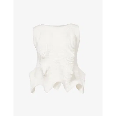 Issey Miyake Womens White Linkage Ribbed Knitted Top
