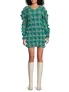 Issey Miyake Women's Wool Blend Rhythm Checked Minidress In Green Multi