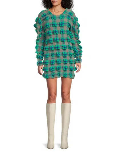 Issey Miyake Women's Wool Blend Rhythm Checked Minidress In Green