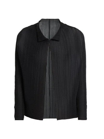 Issey Miyake Women's Wooly Pleats Long-sleeve Shirt Jacket In Black