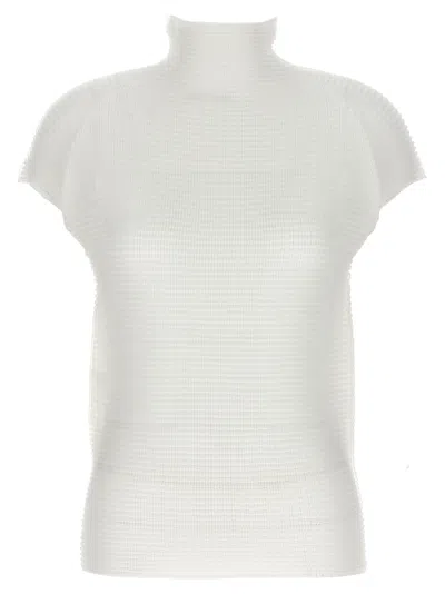 Issey Miyake Wooly Pleated High-neck Top In White