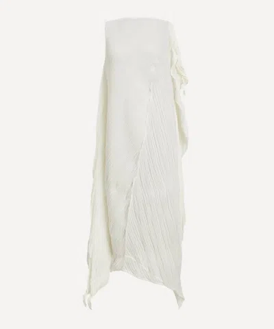 Issey Miyake Womens Washi White Wrinkled And Twisted Asymmetric Knitted Midi Dress