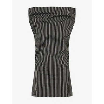 Issey Miyake Womens Allow Stripe Mock-neck Woven Top Black