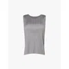 Issey Miyake Womens Grey Basic Sleeveless Pleated Knitted Jersey Top In Grey