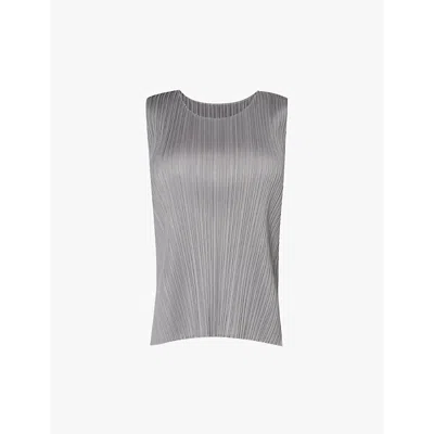 Issey Miyake Womens Grey Basic Sleeveless Pleated Knitted Jersey Top