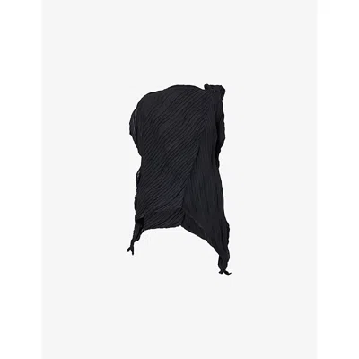 Issey Miyake Womens Black Asymmetric One-shoulder Knitted Top
