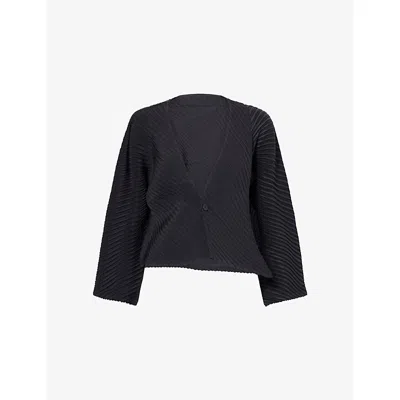 Issey Miyake Womens  Asymmetric Pleats Knitted Cardigan In Black