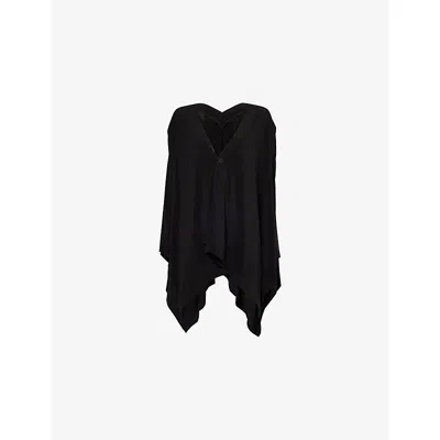 Issey Miyake Womens Black Asymmetric V-neck Woven Cardigan