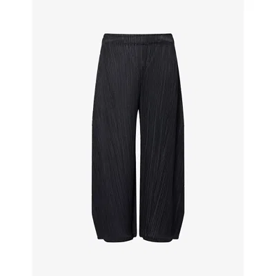 Issey Miyake Womens Black Barrel Plisse Knitted Trousers
