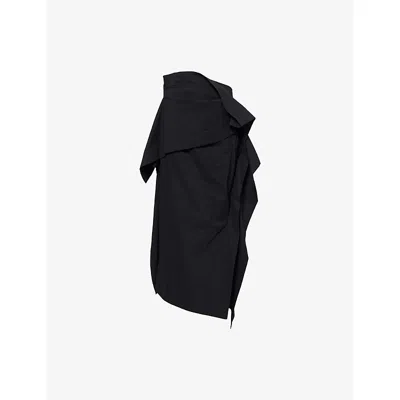 Issey Miyake Womens Black Collapsing Sculpture Regular-fit Woven Midi Skirt