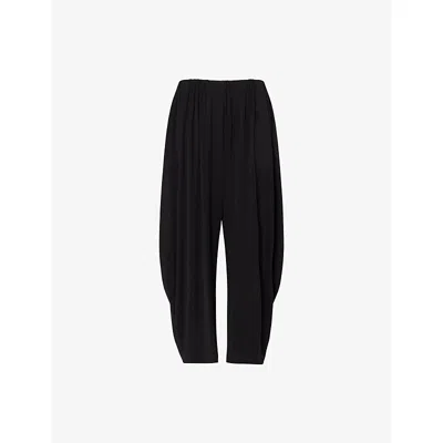 Issey Miyake Womens Black Draped Crop-leg Woven Trousers