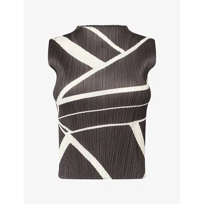 Issey Miyake Womens Black Fold Sleeveless Knit Top In Gray