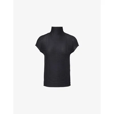 Issey Miyake Womens Black High-neck Pleats Knitted Shirt
