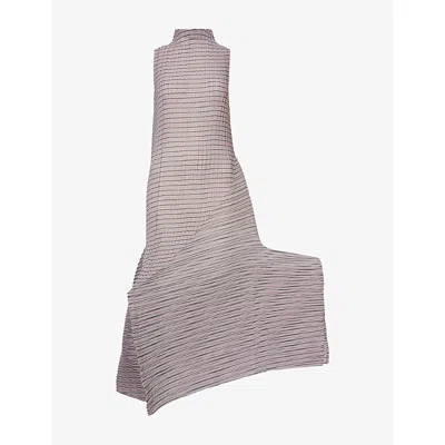 Issey Miyake Womens Black Hued Stripes Asymmetric Knitted Midi Dress In Pink