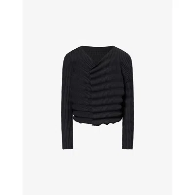 Issey Miyake Womens June Spring Pleats Knit Cardigan Black