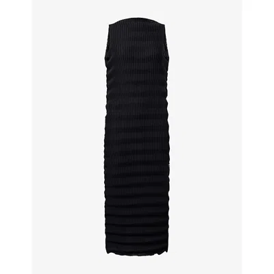 Issey Miyake Womens June Spring Pleats Knit Midi Dress Black