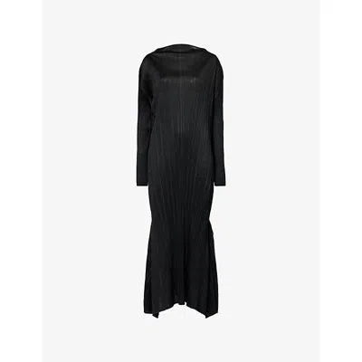 Issey Miyake Womens Black Ole Long-sleeve Knit Midi Dress