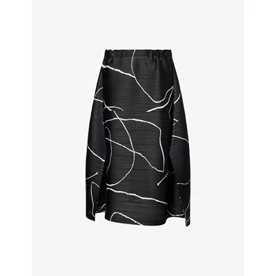 Issey Miyake Womens Black Pause Plisse Knitted Midi Skirt