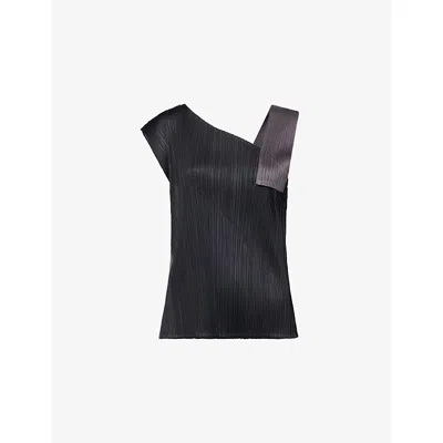 Issey Miyake Womens Black Pointe Asymmetric Woven Top