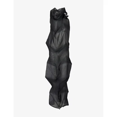 Issey Miyake Womens Shade And Shaded Sculpted Knitted Midi Dress Black