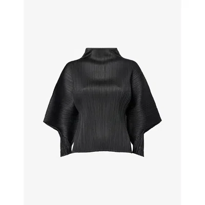 Issey Miyake Womens Pleats Please  Skyline Pleated Knitted Shirt In Black
