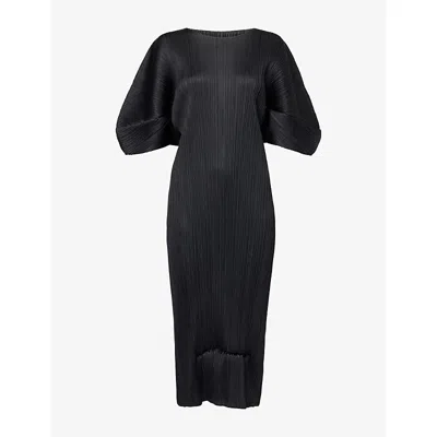 Issey Miyake Womens Black Slim-fit Round-neck Knitted Midi Dress