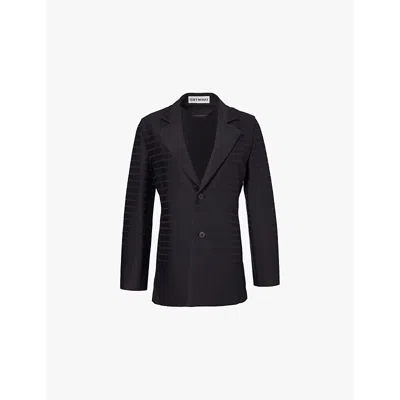 Issey Miyake Womens Black Slim-fit Single-breasted Knitted Jacket