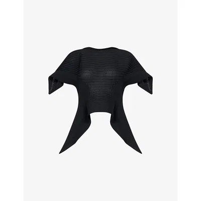 Issey Miyake Womens Black Subdued Asymmetric Knitted Top