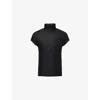 Issey Miyake Womens Black Textured Cap-sleeves Knitted Top In Black
