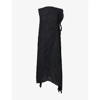Issey Miyake Womens Black Twisted Asymmetric Knitted Midi Dress
