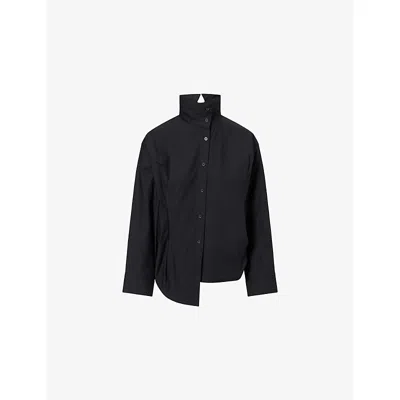 Issey Miyake Womens Twisted Drape Cotton-blend Shirt Black