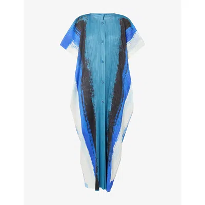 Issey Miyake Womens Blue Jump Cap-sleeve Knitted Vest