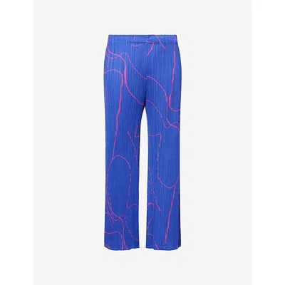 Issey Miyake Womens Blue Pause Straight-leg Knitted Trousers