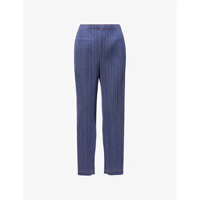 Issey Miyake Womens Wide-leg Pleated Denim-look Knitted Trousers Blue