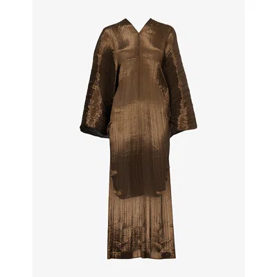 Issey Miyake Womens Brown Asymmetric Relaxed-fit Knitted Stole