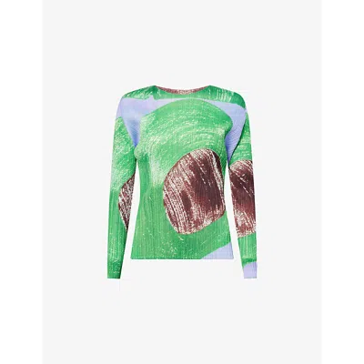Issey Miyake Womens Backlight Long-sleeve Graphic Knitted Top Brown