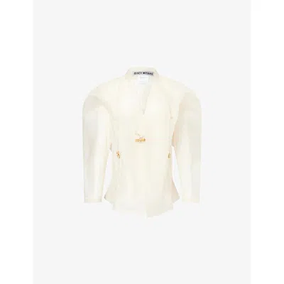 Issey Miyake Womens Brown Draw To Form Sheer Woven Jacket In White