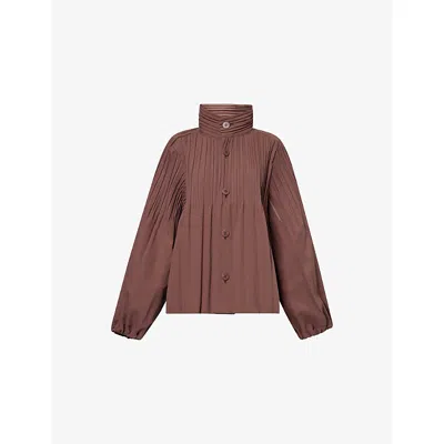Issey Miyake Womens Brown Smooth Pleat Knitted Coat