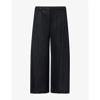 Issey Miyake Womens Cropped Mid-weight Pleats Knitted Trousers Black