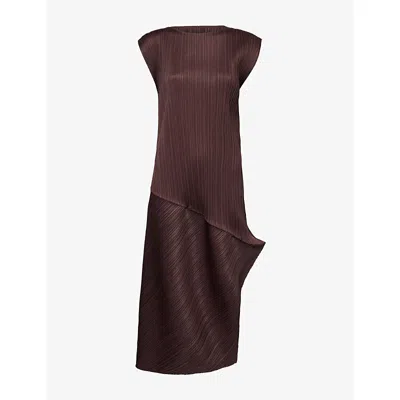 Issey Miyake Womens Dark Brown Leap Sleeveless Knitted Midi Dress
