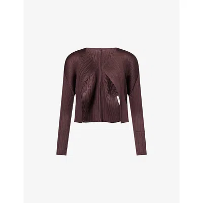 Issey Miyake Womens Dark Brown Long-sleeve Open-front Knitted Cardigan